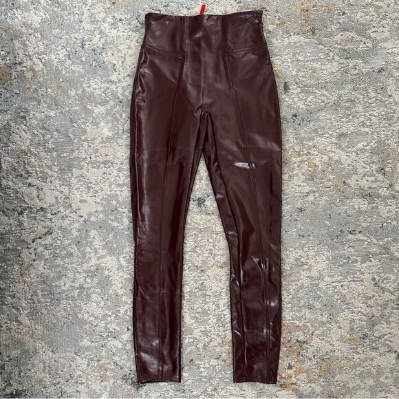 Spanx Faux Patent Leather Leggings Maroon - Picture 9 of 12
